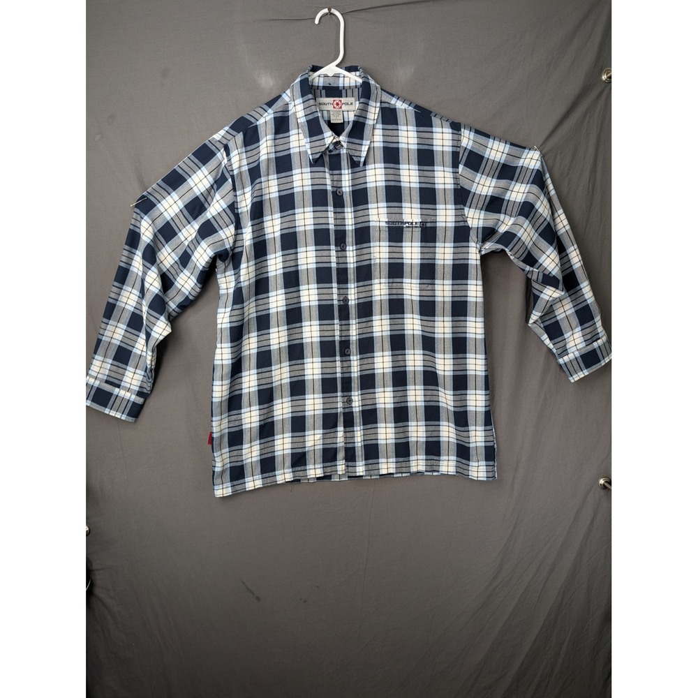 Southpole‎ Mens Plaid Button Down Shirt Blue White Long Sleeve Size L